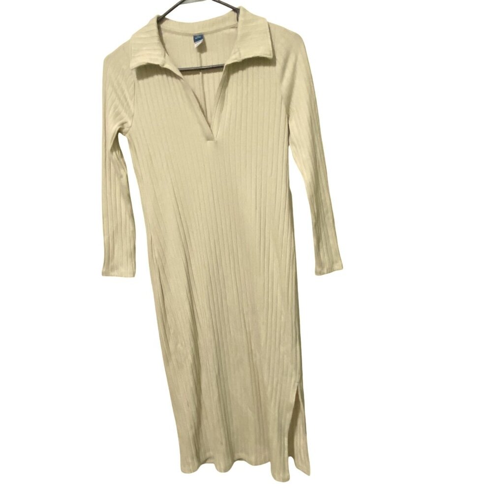 Old Navy Deep V-Neck Ribbed Maxi Dress XS Petite Cream Old Money Preppy Neutrals